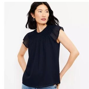 Navy LOFT Smocked Flutter sleeve blouse top XS